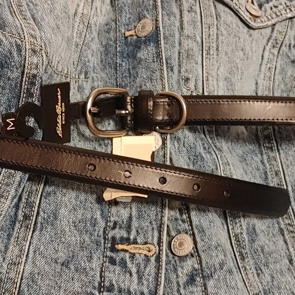ATTRACTIVE EDDIE BAUER Black Leather Skinny Belt Women's Size Medium BNWT - Picture 1 of 7
